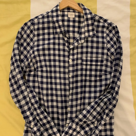 Light cotton poplin navy and white gingham shirt - Picture 2 of 2